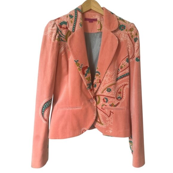 Rare Matthew Williamson Pink Velvet Floral Paisley Blazer Jacket 8 Vintage Y2K - Picture 1 of 12